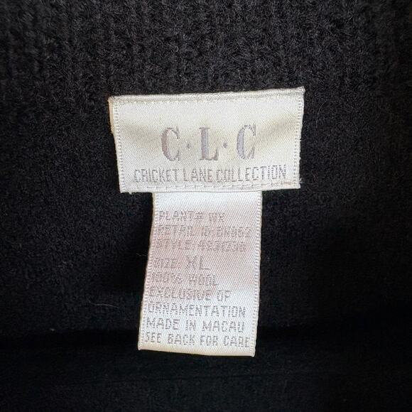 Vtg 90's Wool Patchwork Jacket Boxy Zip Up Grandma Sweater Black Embroidered XL - Picture 7 of 8